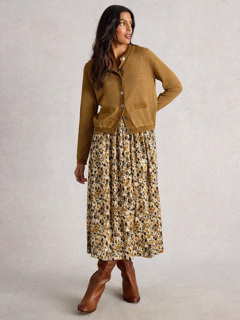 CHARLOTTE CREW NECK SPARKLE CARDI in DK CHART - MODEL FRONT