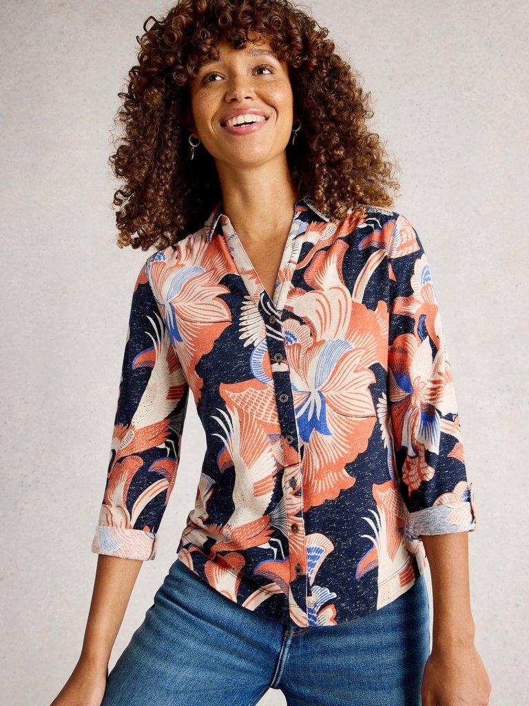 ANNIE PRINTED SPARKLE SHIRT in NAVY PR - MODEL BACK