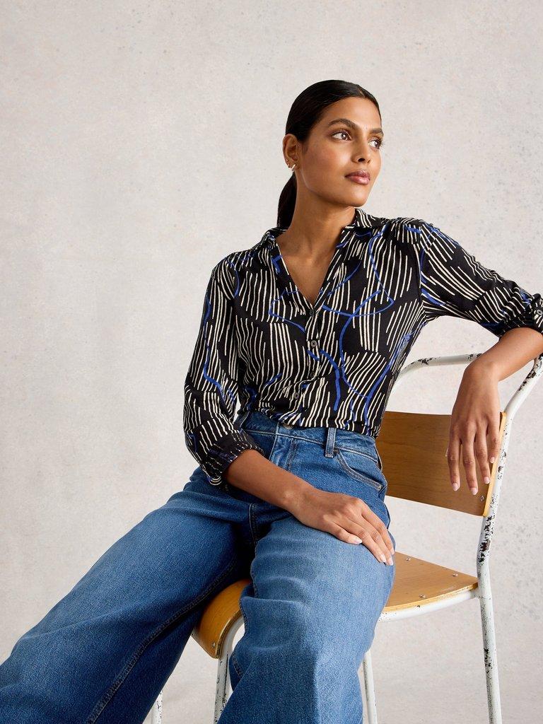 ANNIE COLLARED SHIRT JERSEY in BLK PR - LIFESTYLE