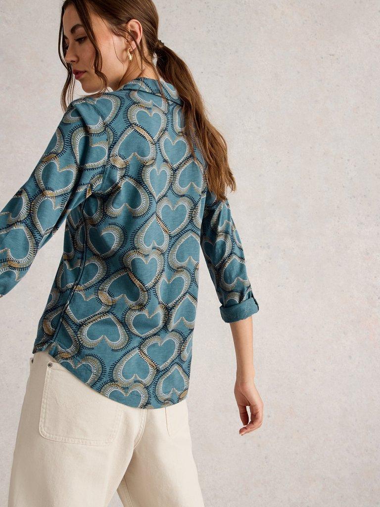 ANNIE COLLARED SHIRT JERSEY in BLUE PR - MODEL BACK