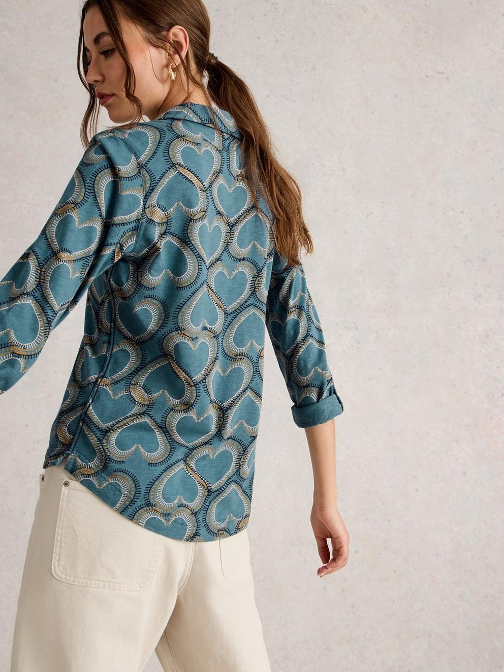 ANNIE COLLARED SHIRT JERSEY in BLUE PR - MODEL BACK