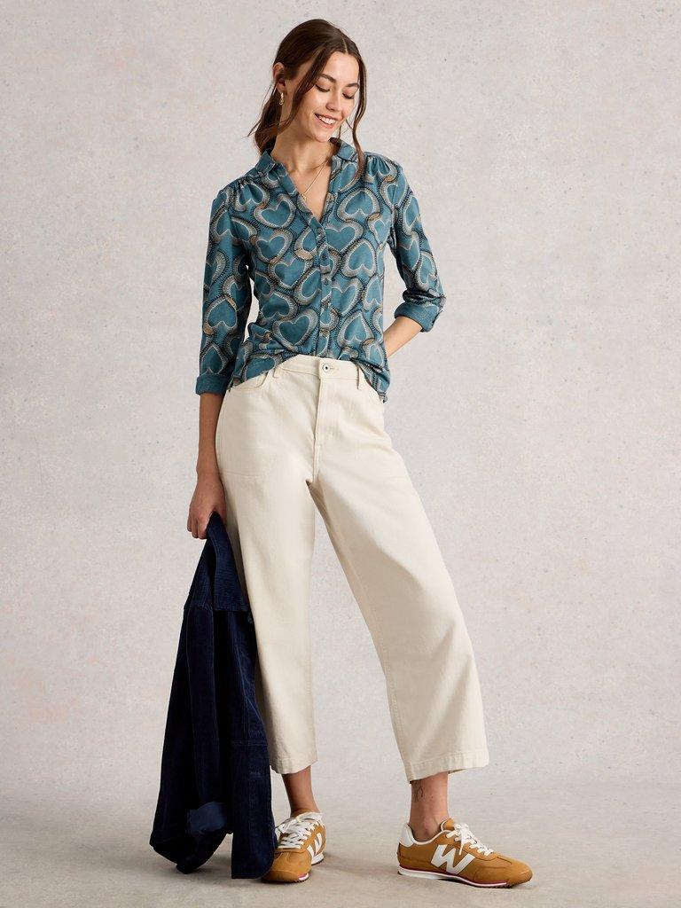 ANNIE COLLARED SHIRT JERSEY in BLUE PR - MODEL FRONT