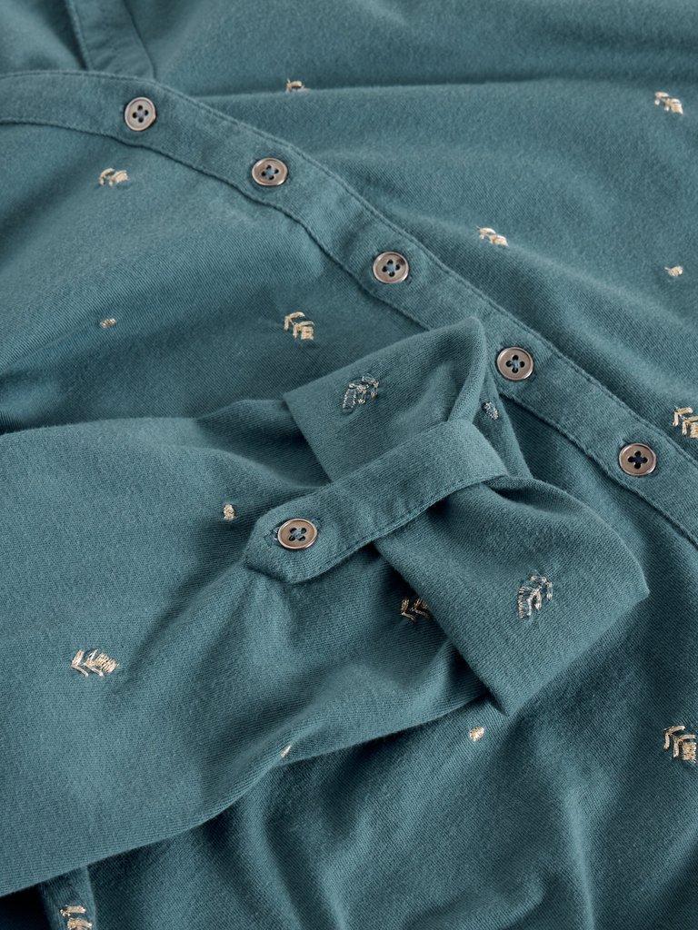 ANNIE EMBROIDERED JERSEY COLLARED SHIRT in MID BLUE - FLAT DETAIL