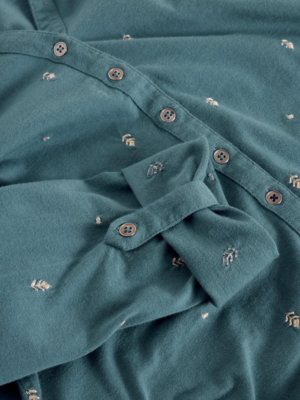 ANNIE EMBROIDERED JERSEY COLLARED SHIRT in MID BLUE - FLAT DETAIL