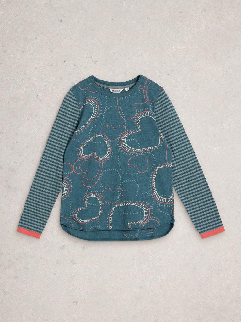 CLARA LONG SLEEVE CREW NECK TEE in BLUE MLT - FLAT FRONT