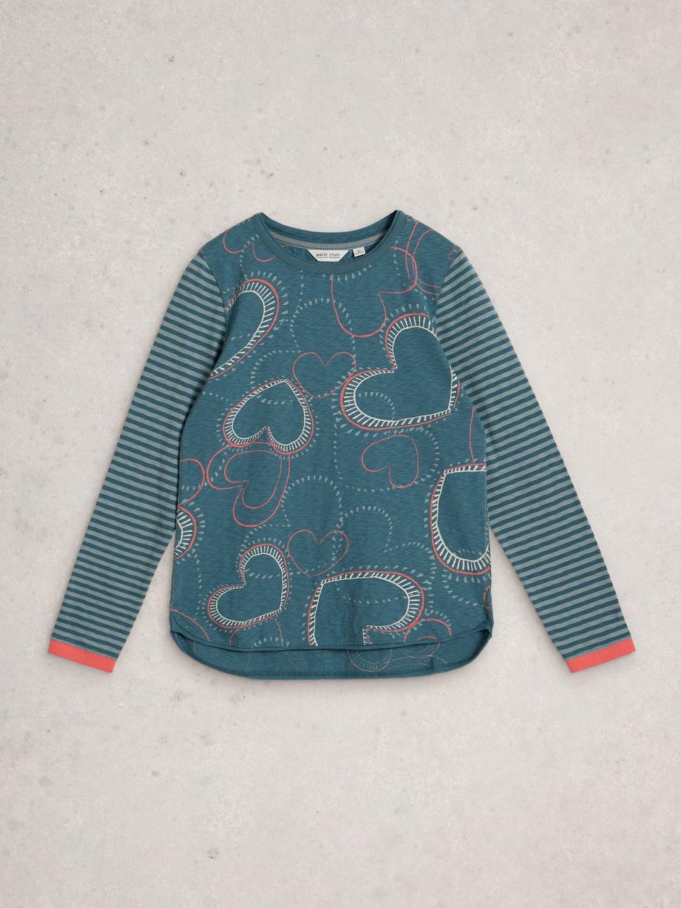 CLARA LONG SLEEVE CREW NECK TEE in BLUE MLT - FLAT FRONT