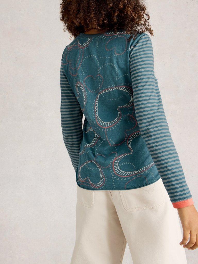 CLARA LONG SLEEVE CREW NECK TEE in BLUE MLT - MODEL BACK