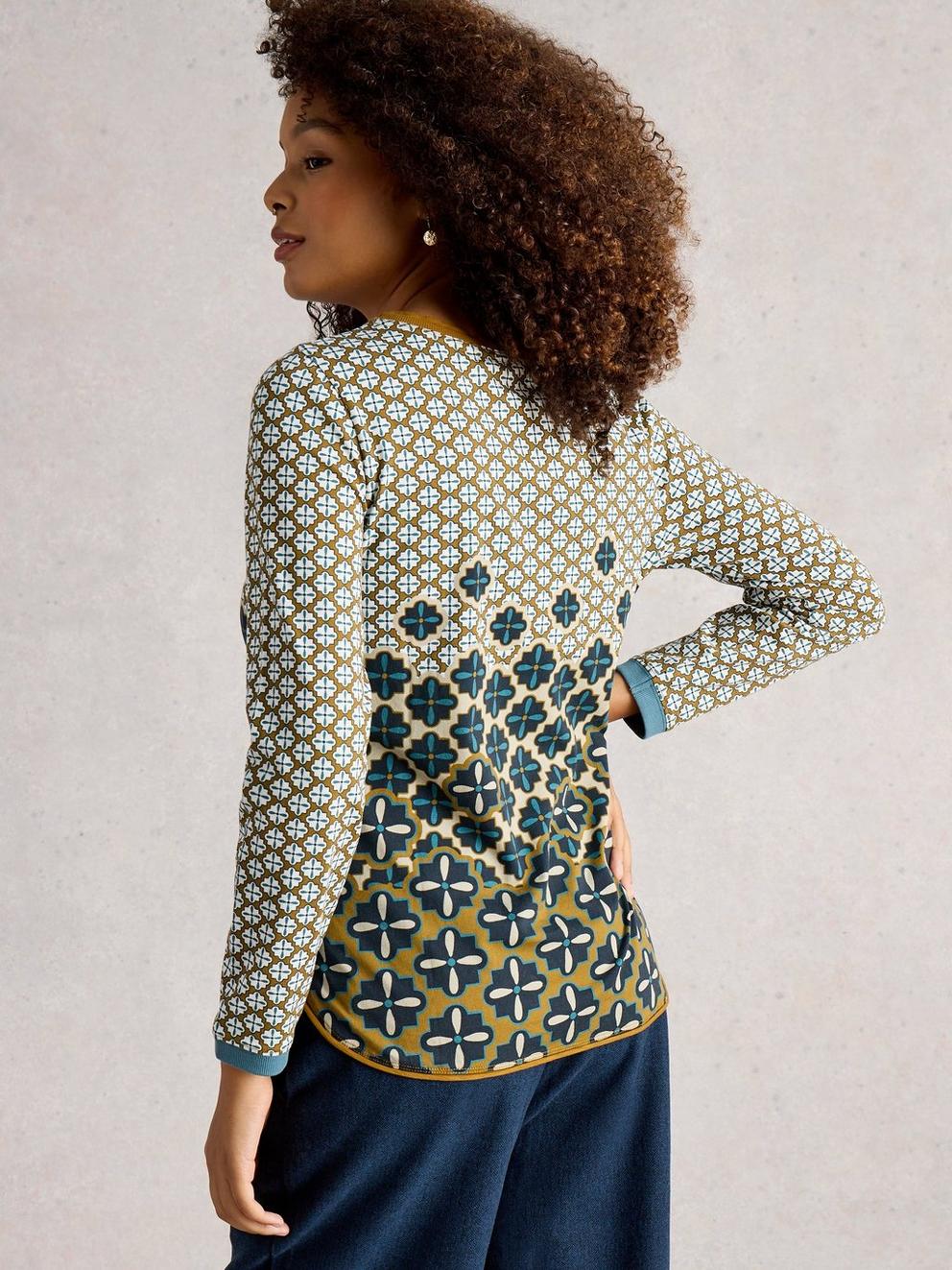 CLARA LONG SLEEVE CREW NECK TEE in CHART PR - MODEL BACK