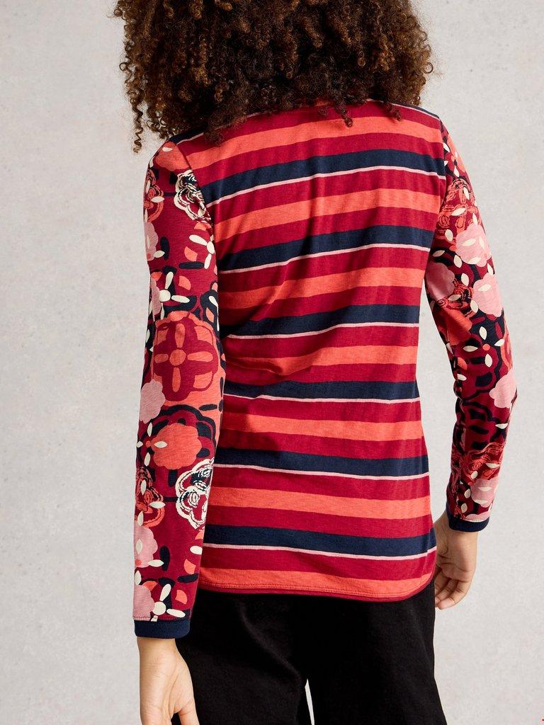 CLARA LONG SLEEVE CREW NECK TEE in RED PR - MODEL BACK
