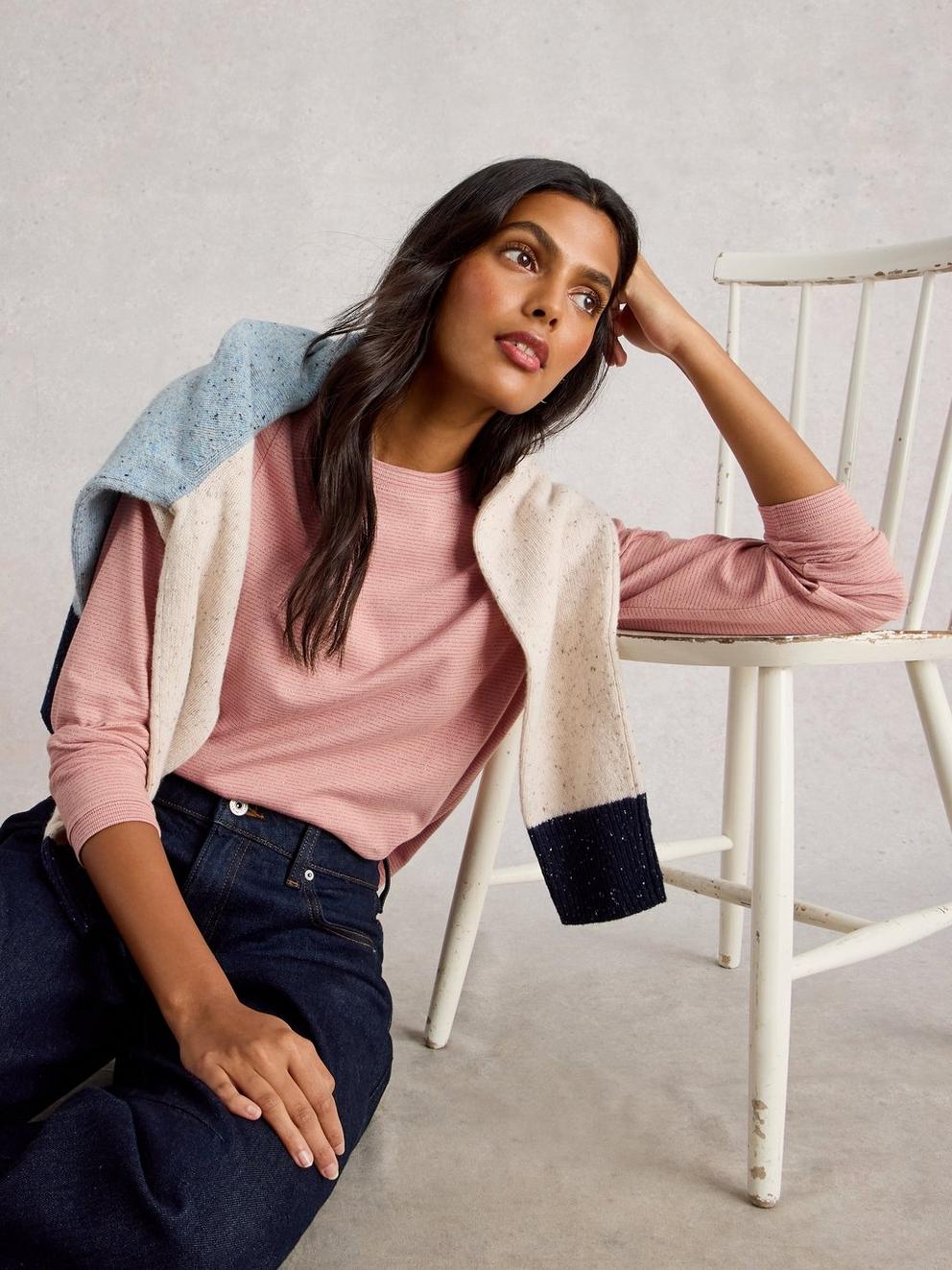 CLARA LS SPARKLE TEE in DUS PINK - LIFESTYLE