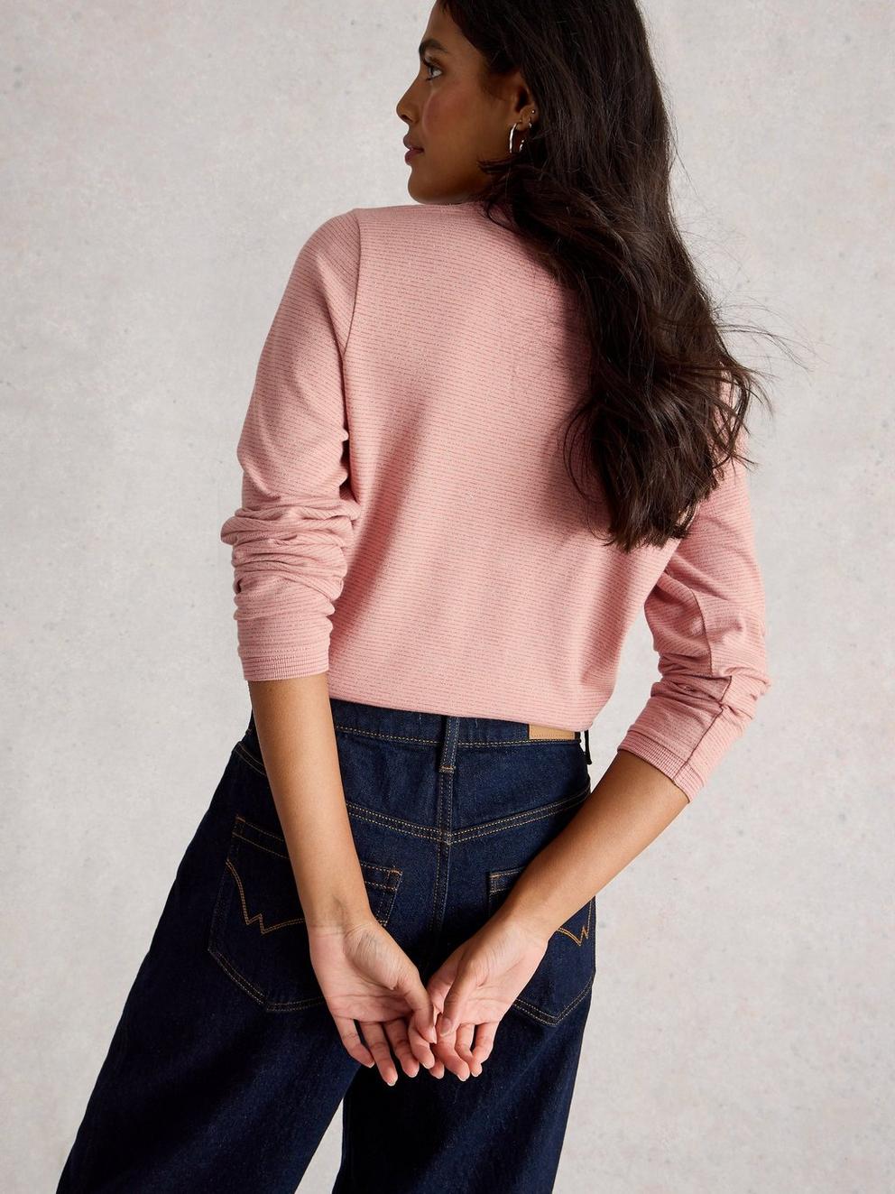 CLARA LS SPARKLE TEE in DUS PINK - MODEL BACK