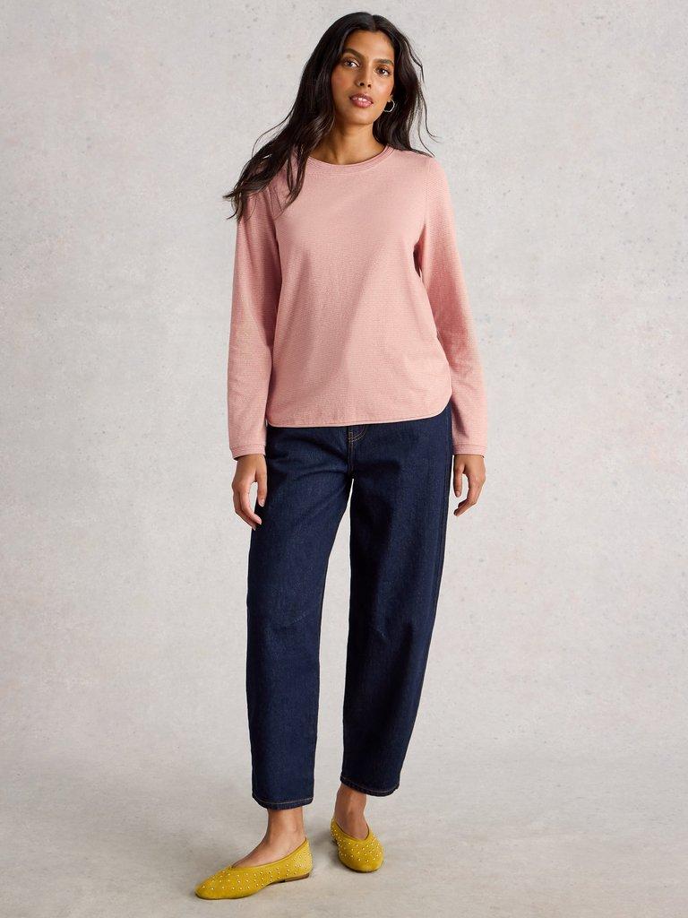 CLARA LS SPARKLE TEE in DUS PINK - MODEL FRONT