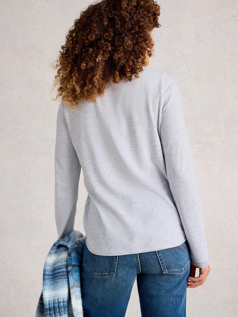 CLARA LS SPARKLE TEE in IVORY MLT - MODEL BACK