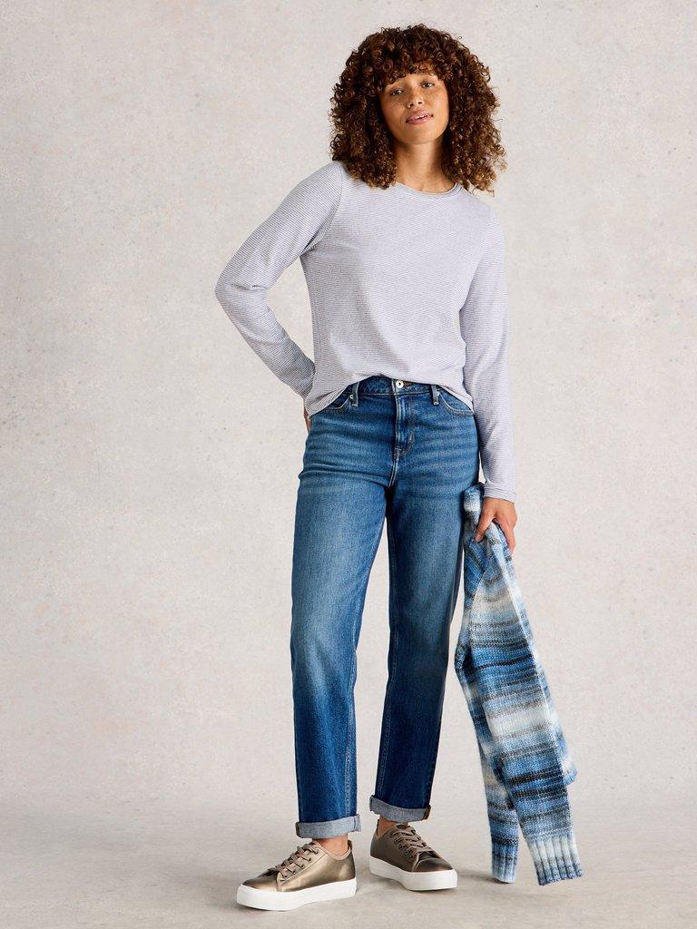 CLARA LS SPARKLE TEE in IVORY MLT - MODEL FRONT