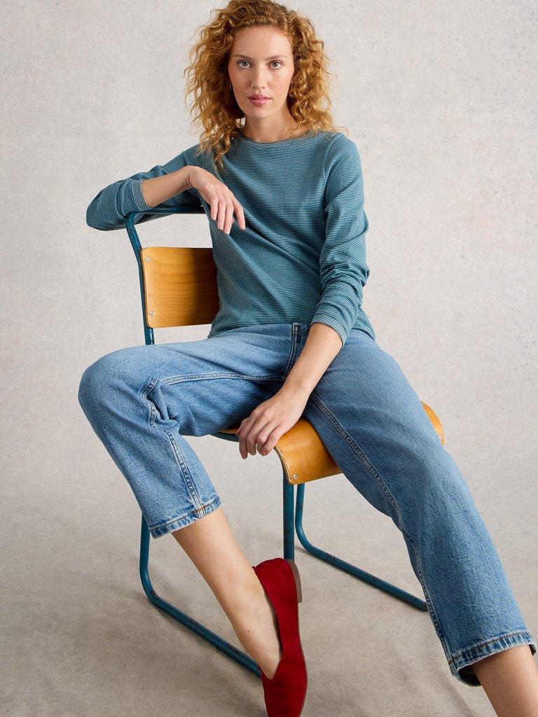 CLARA LS SPARKLE TEE in MID BLUE - LIFESTYLE