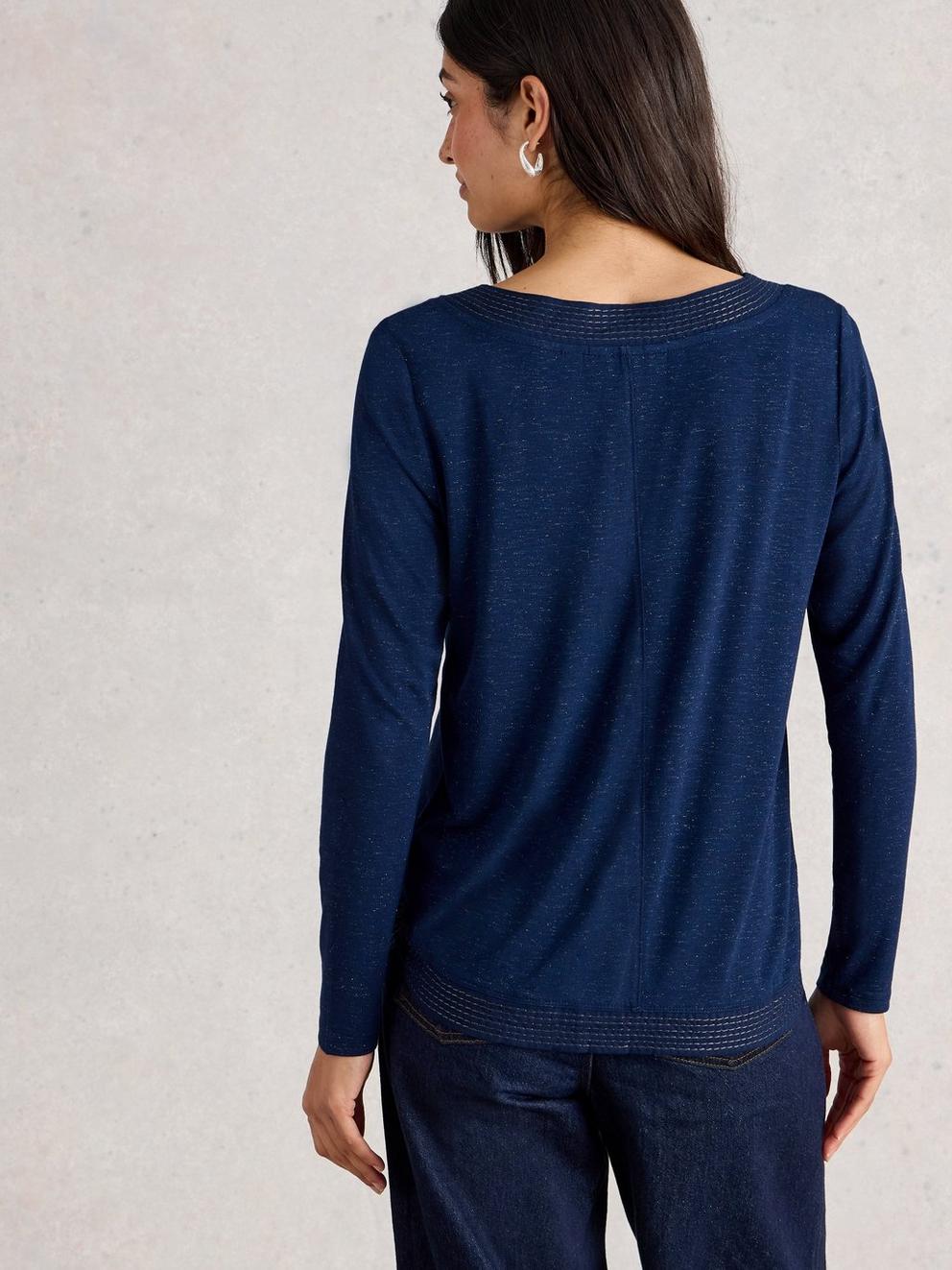 WEAVER LS SPARKLE TEE in DARK NAVY - MODEL BACK