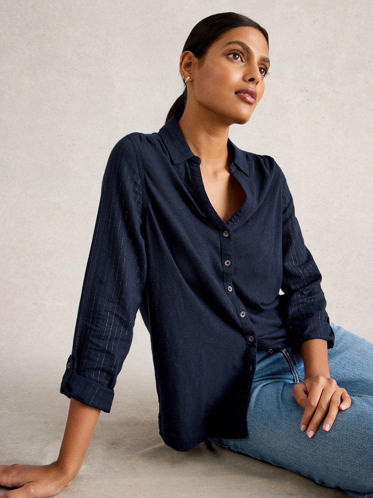 ANNIE SPARKLE MIX SHIRT in DARK NAVY - LIFESTYLE