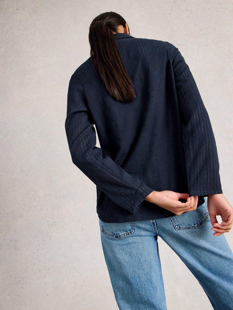 ANNIE SPARKLE MIX SHIRT in DARK NAVY - MODEL BACK