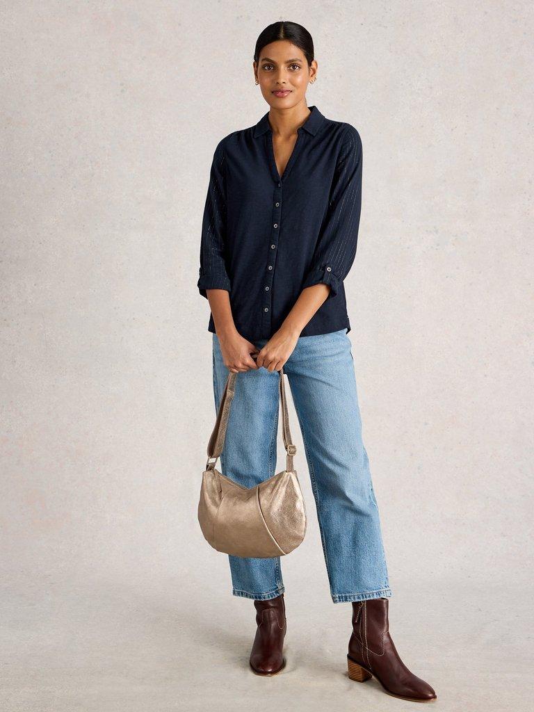 ANNIE SPARKLE MIX SHIRT in DARK NAVY - MODEL FRONT