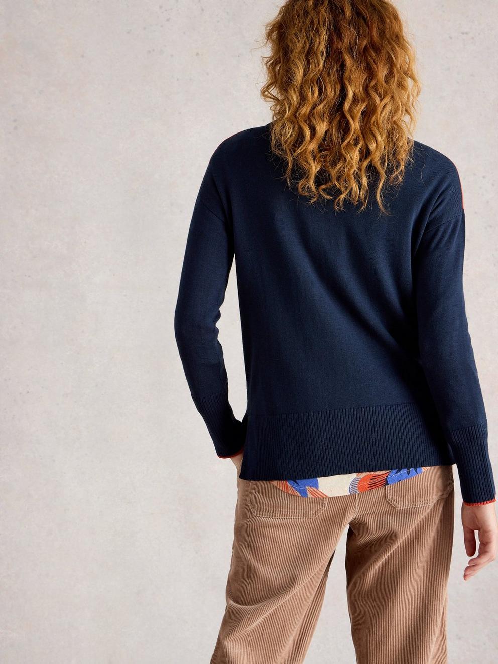 OLIVE FLORAL CREW NECK JUMPER in NAVY MULTI - MODEL BACK