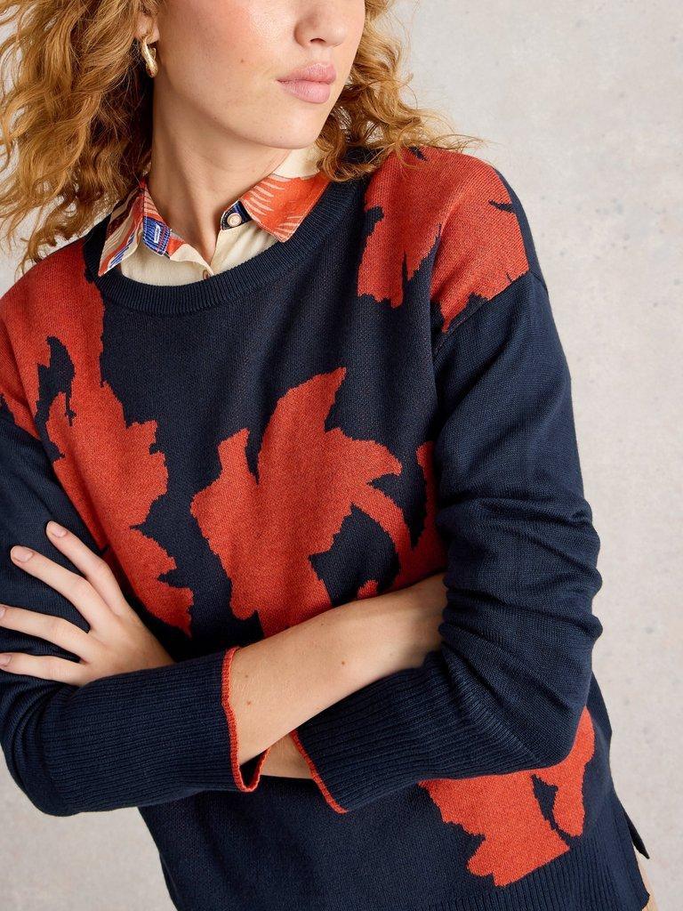 OLIVE FLORAL CREW NECK JUMPER in NAVY MULTI - MODEL DETAIL