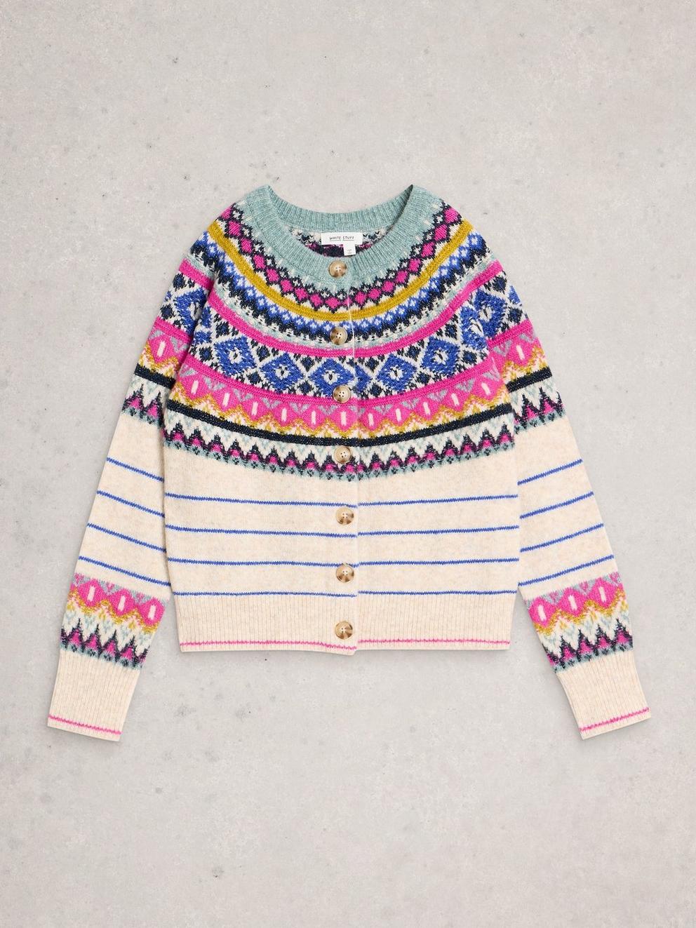 ARCTIC FAIRISLE CARDIGAN in IVORY MLT - FLAT FRONT