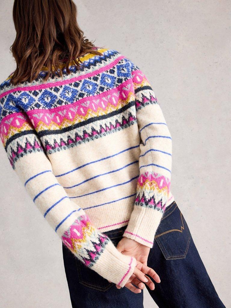 ARCTIC FAIRISLE CARDIGAN in IVORY MLT - MODEL BACK