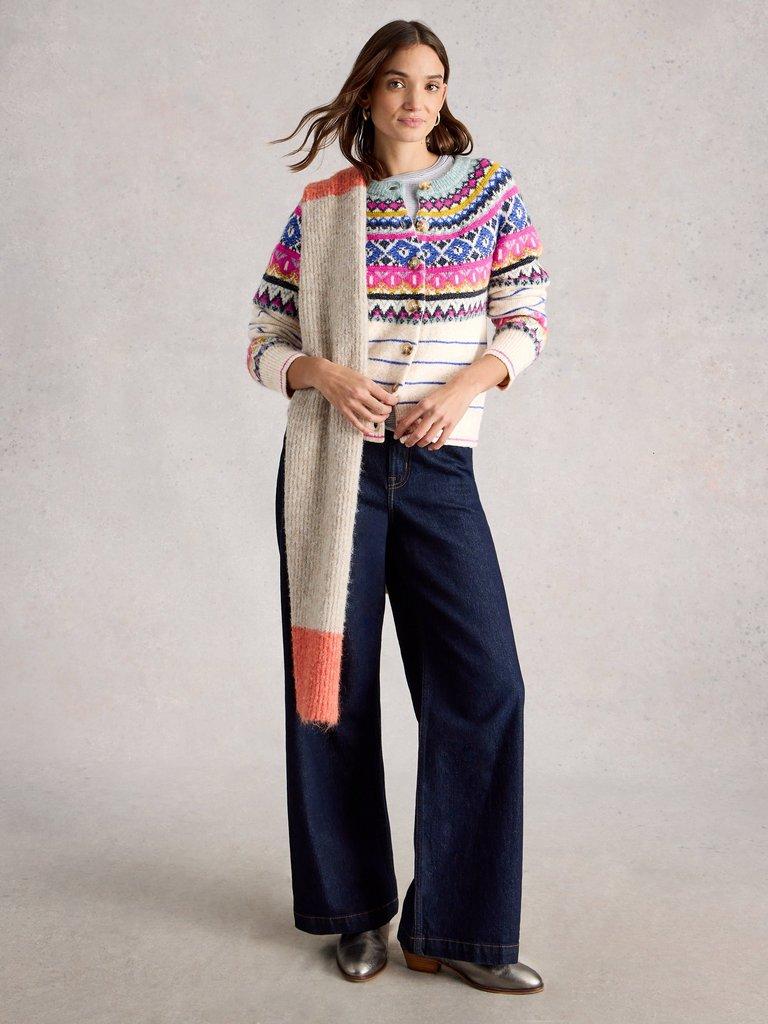 ARCTIC FAIRISLE CARDIGAN in IVORY MLT - MODEL FRONT