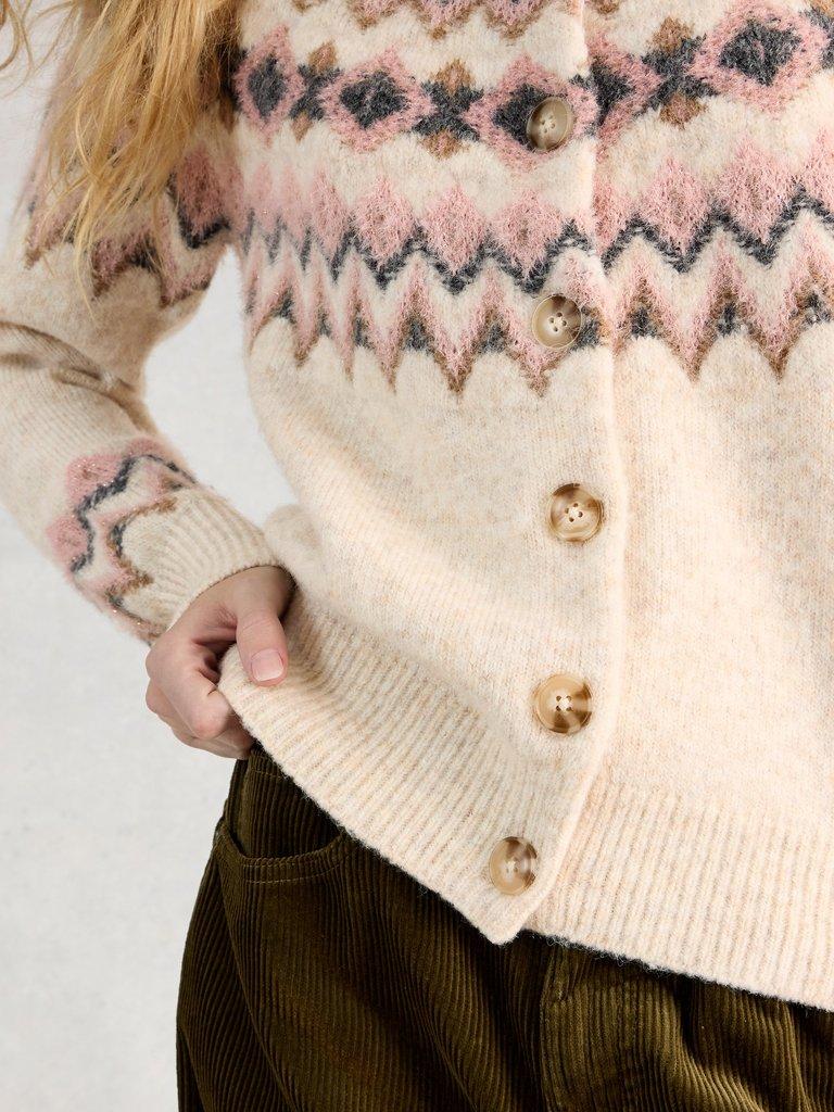 ARCTIC FAIRISLE CARDIGAN in NAT MLT - MODEL DETAIL