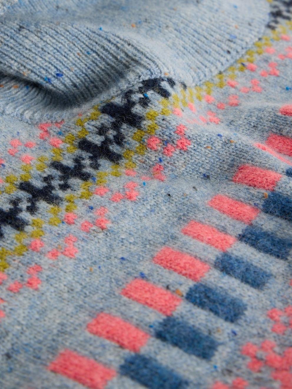 FELICITY FAIRISLE JUMPER in BLUE MLT - FLAT DETAIL