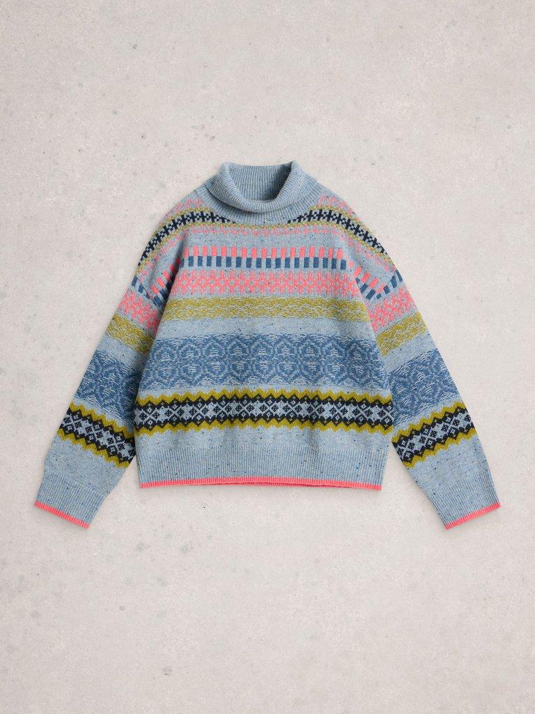 FELICITY FAIRISLE JUMPER in BLUE MLT - FLAT FRONT