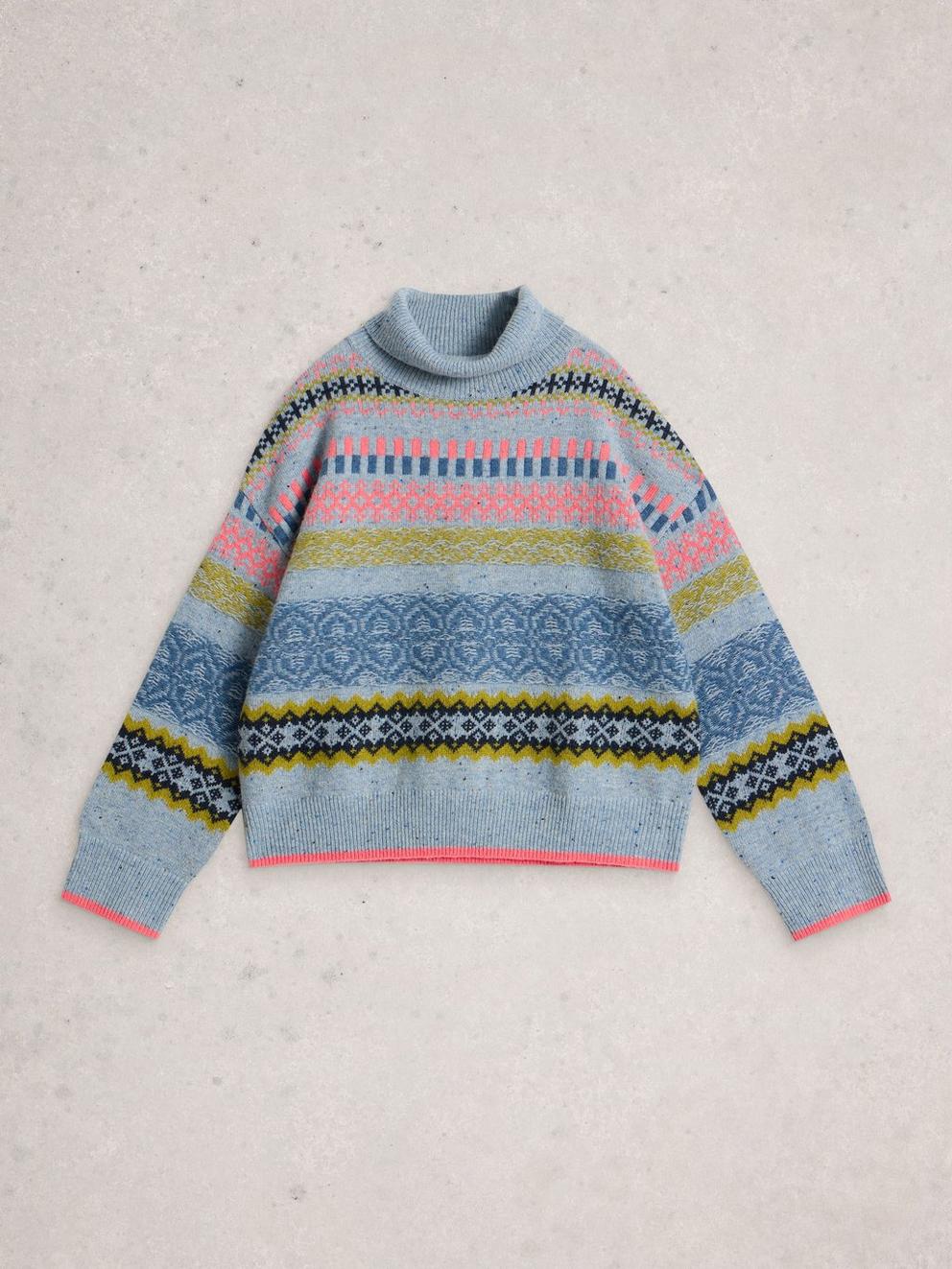 FELICITY FAIRISLE JUMPER in BLUE MLT - FLAT FRONT