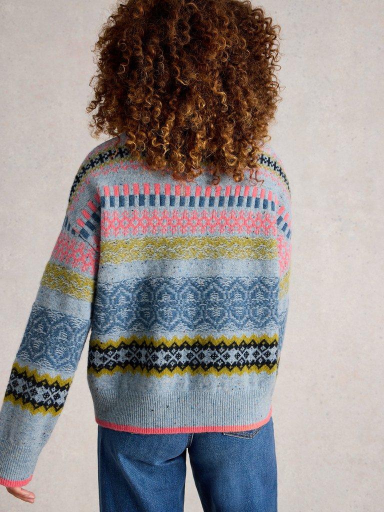 FELICITY FAIRISLE JUMPER in BLUE MLT - MODEL BACK