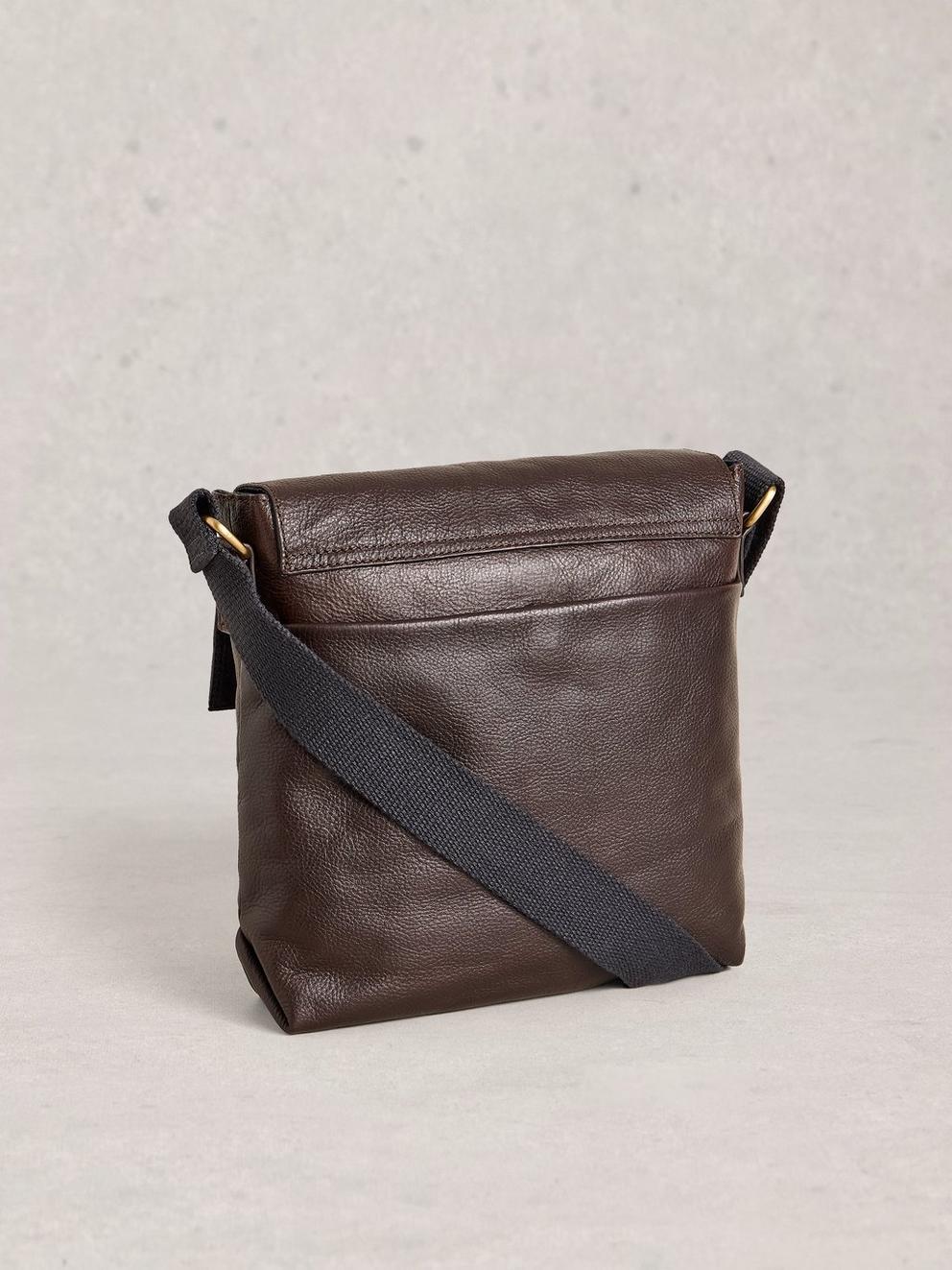 Connor Leather Crossbody Bag in DK BROWN - FLAT BACK