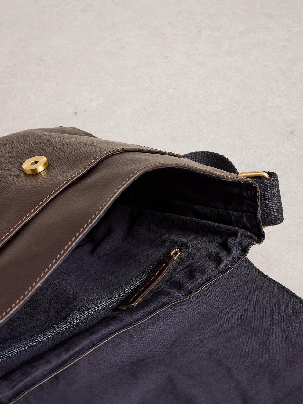 Connor Leather Crossbody Bag in DK BROWN - FLAT DETAIL