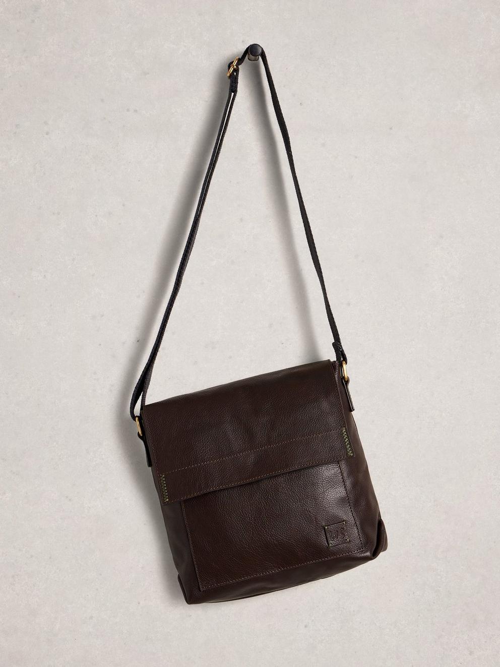 Connor Leather Crossbody Bag in DK BROWN - FLAT FRONT
