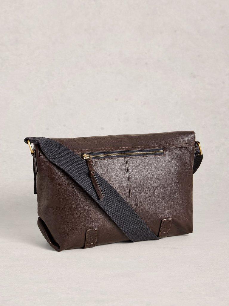 Connor Leather Messenger Bag in DK BROWN - FLAT BACK