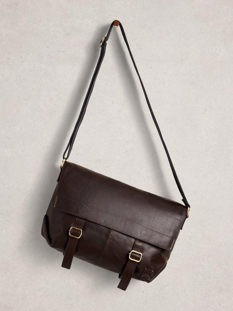 Connor Leather Messenger Bag in DK BROWN - FLAT FRONT