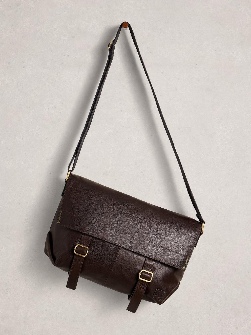 Connor Leather Messenger Bag in DK BROWN - FLAT FRONT