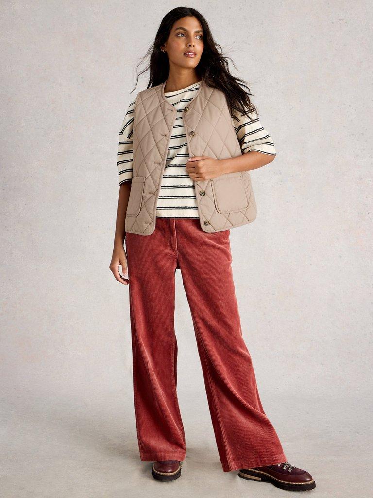 Emily Quilted Gilet in LGT NAT - MODEL FRONT