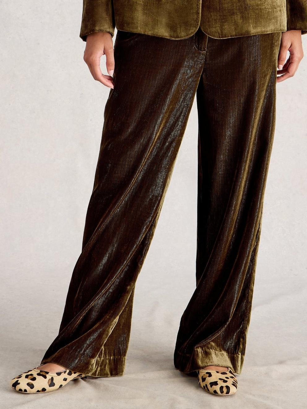 Belle Velvet Wide Leg Trouser in DK CHART - LIFESTYLE