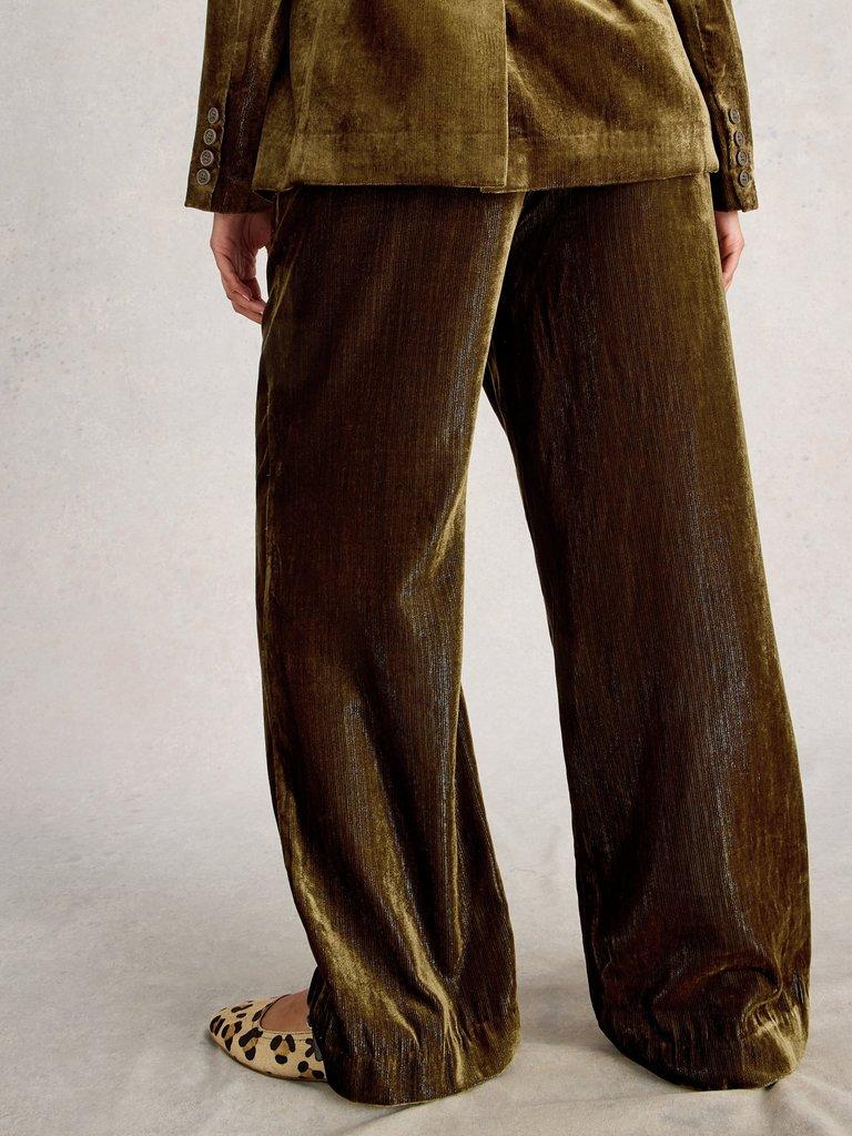 Belle Velvet Wide Leg Trouser in DK CHART - MODEL BACK