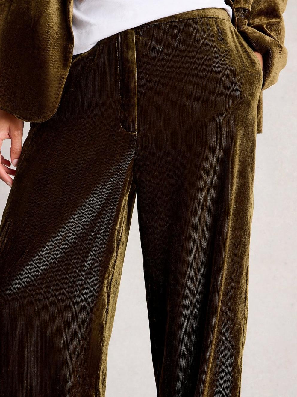 Belle Velvet Wide Leg Trouser in DK CHART - MODEL DETAIL