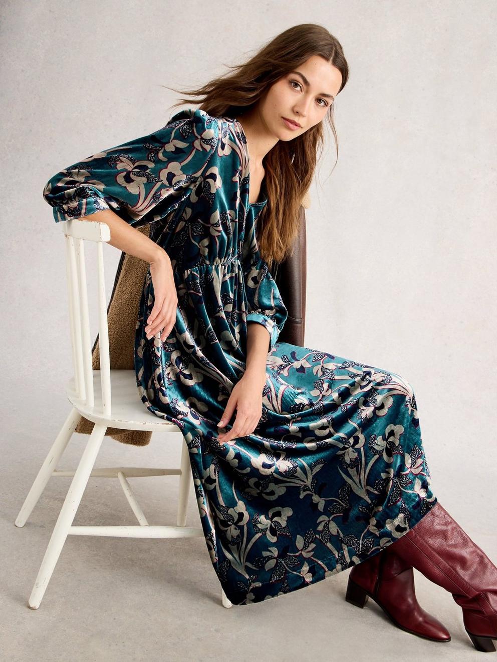 Lucy Velvet Dress in BLUE MLT - LIFESTYLE