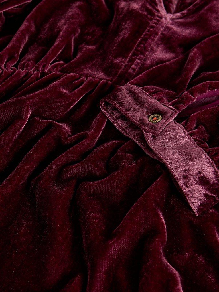 Lucy Velvet Dress in DK PLUM - FLAT DETAIL