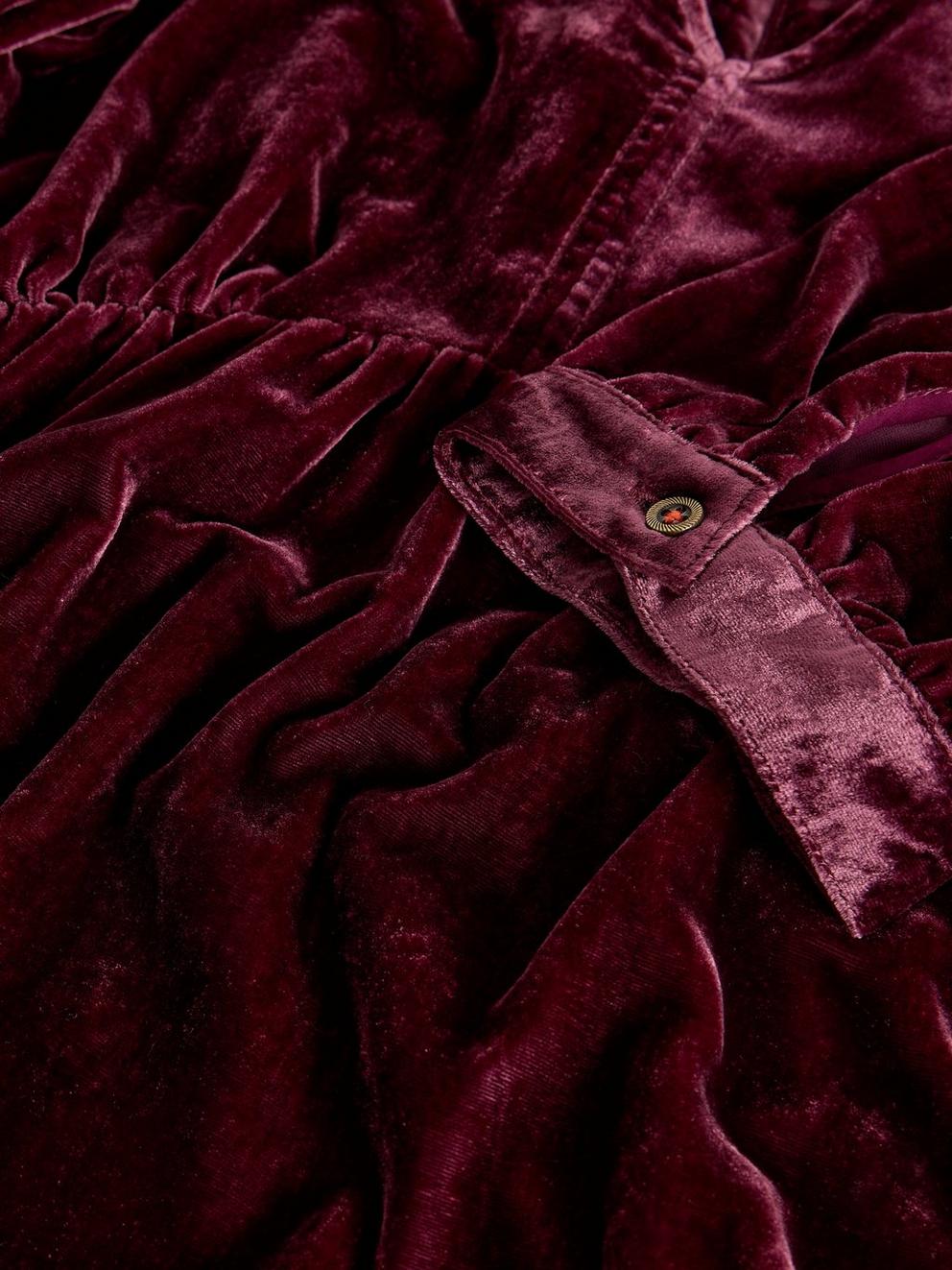 Lucy Velvet Dress in DK PLUM - FLAT DETAIL