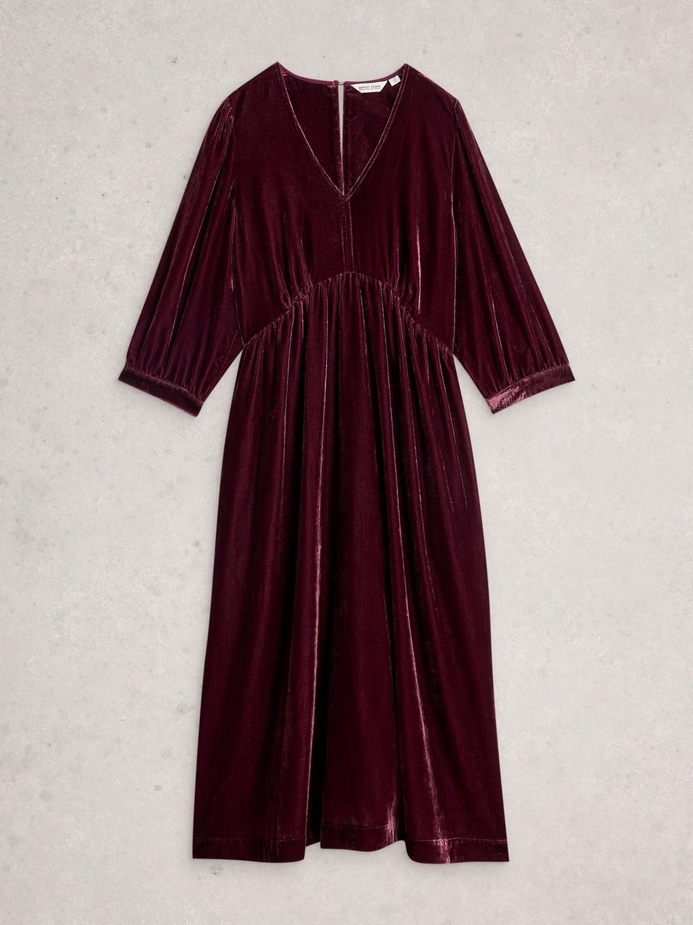 Lucy Velvet Dress in DK PLUM - FLAT FRONT
