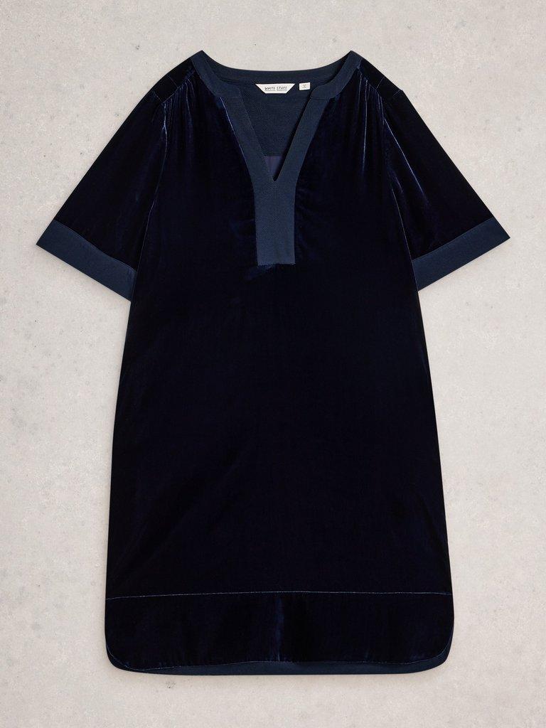 June Velvet Dress in DARK NAVY - FLAT FRONT