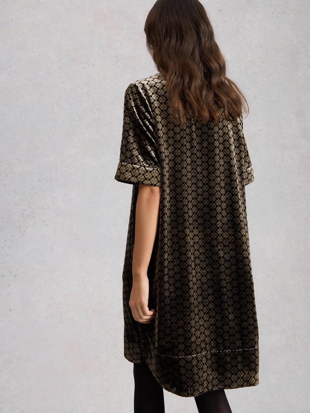 June Velvet Dress in NAT MLT - MODEL BACK