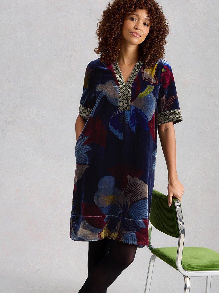 June Velvet Dress in NAVY MULTI - LIFESTYLE